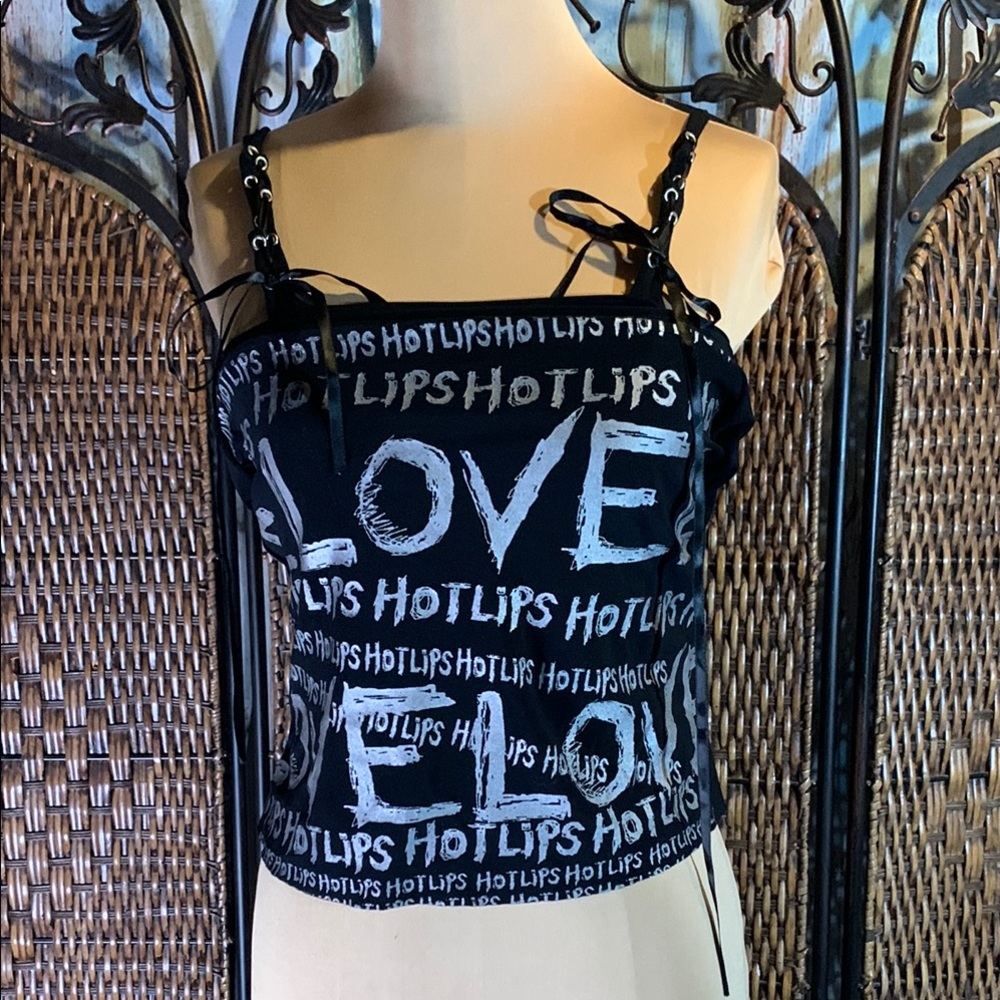 Vintage Y2K Kiwi Hot Lips Shredded Lined Tank Size M